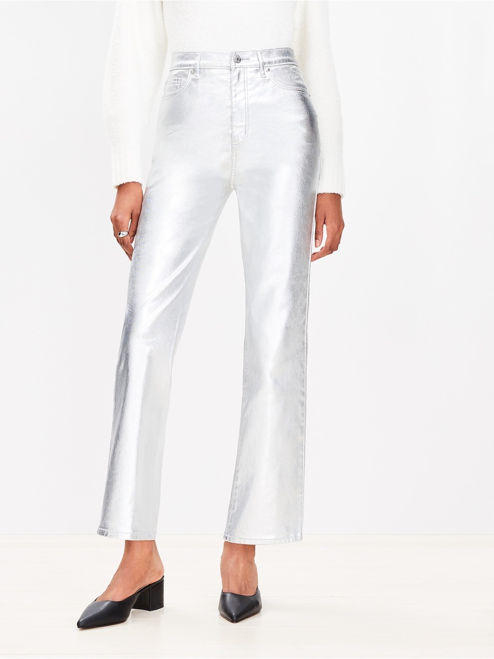 LOFT Silver Shiny Jeans Size 12 / 31